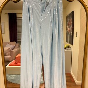 Maeve by Anthropologie Light Blue Sequin Wide Leg Pants